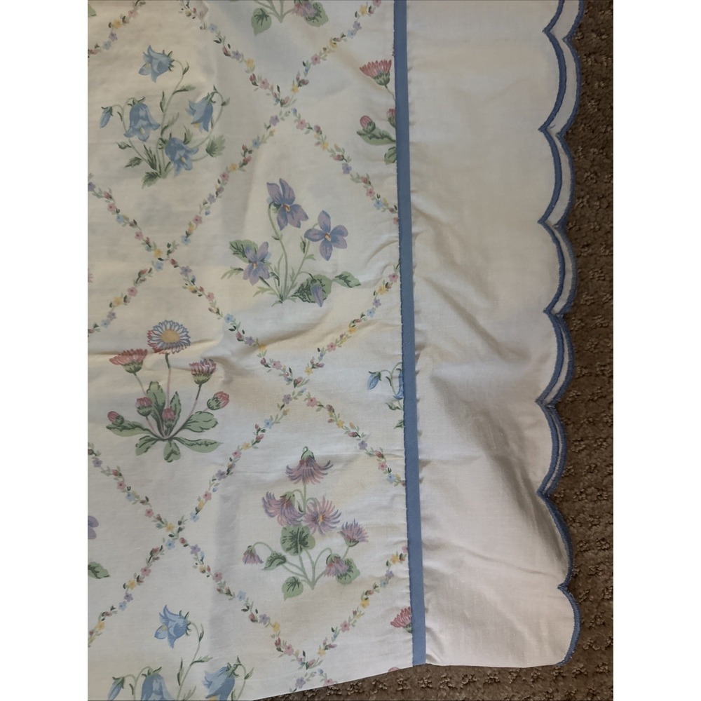 Vintage Fieldcrest Standard Pillowcase Blue Scalloped Edge Floral Cotton USA-3